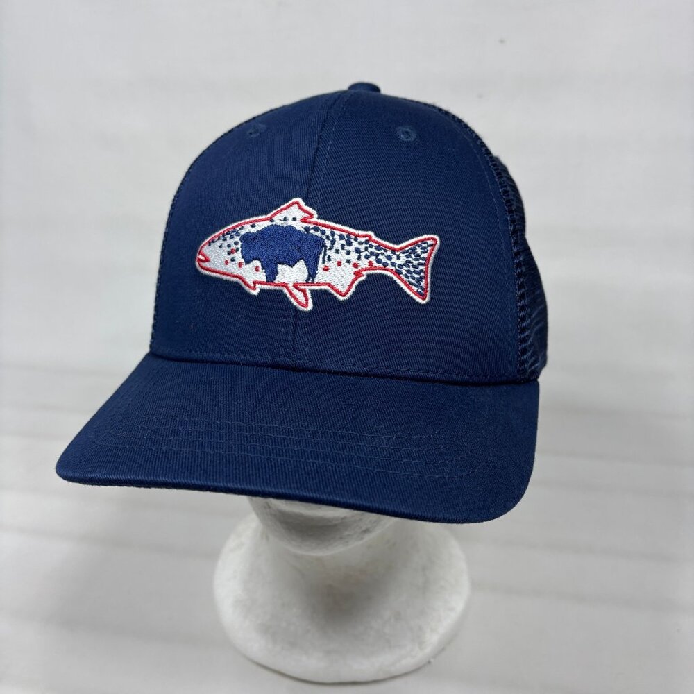 Rep Your Water Wyoming Bison Trout Fish Fly Fishing Blue Mesh Snapback Cap Hat